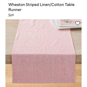 POTTERY Barn Wheaton Striped Linen/Cotton Table Runner Red 18"X108"